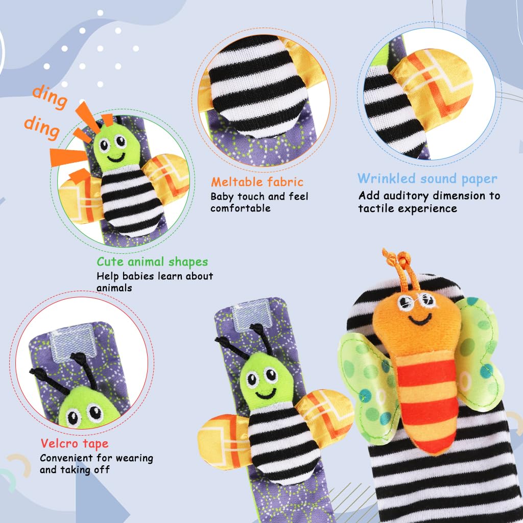 SNOWIE SOFT Baby Rattle Socks Set with Wristband Plush Toys for Infant Sensory Play