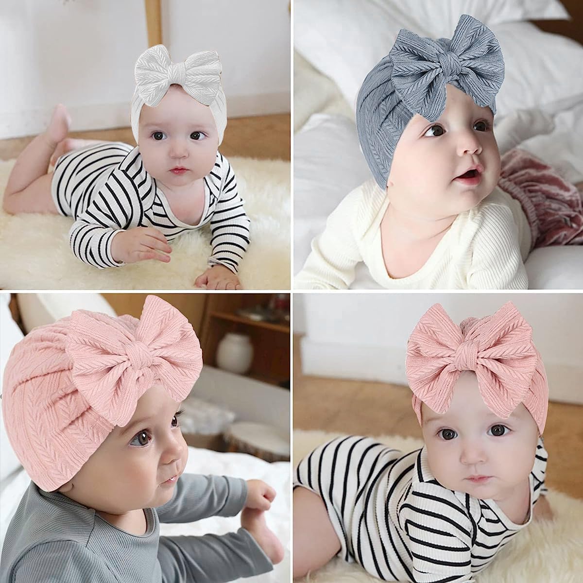 PALAY Baby Cap Set for 0–12 Months featuring Soft Stretchy Bow Turban | 3pcs Infant Gift