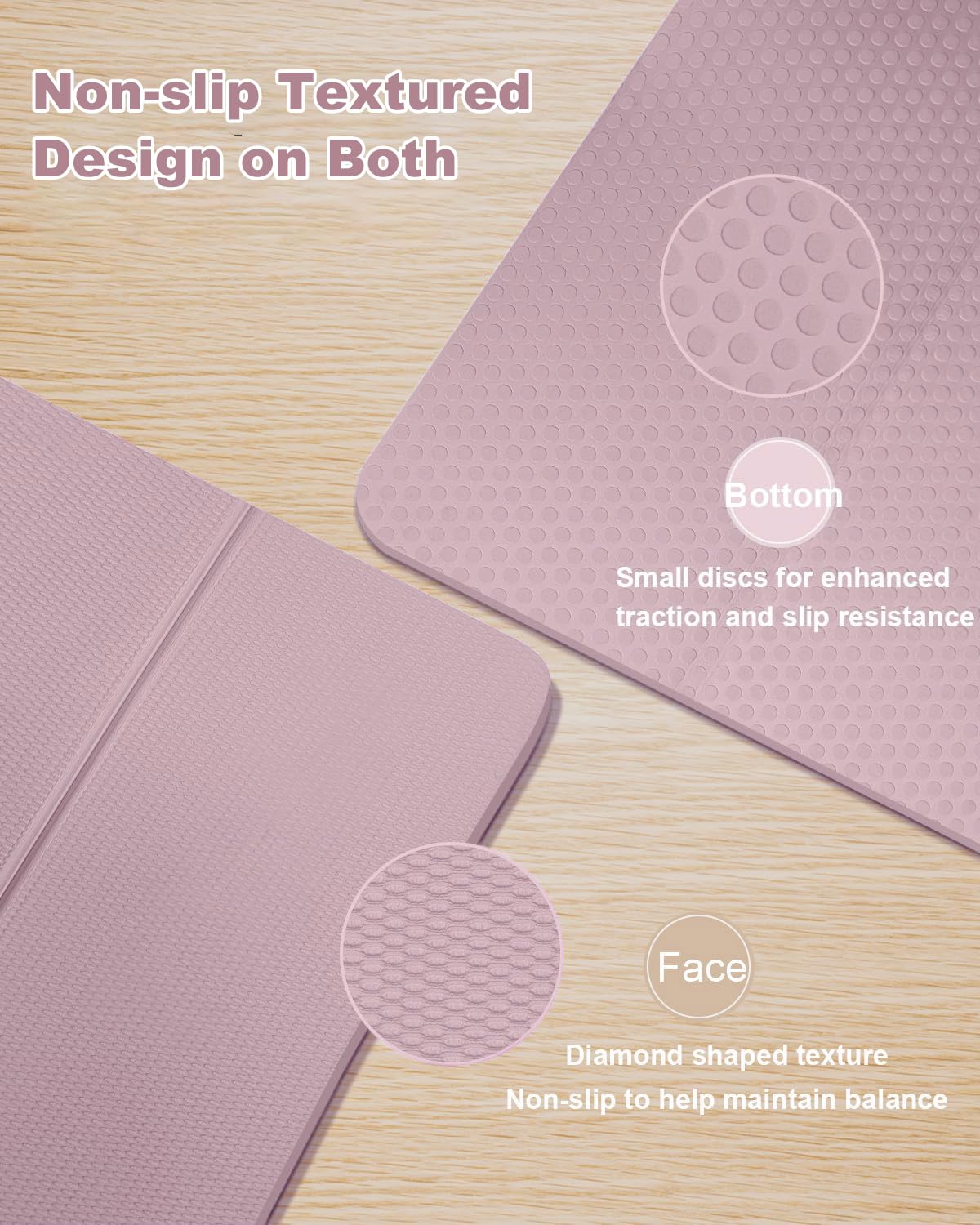 Proberos Folding Yoga Mat for Home Workout with Anti Slip Texture and 72x24 in Size | TPE 5mm Thick Pink Mat