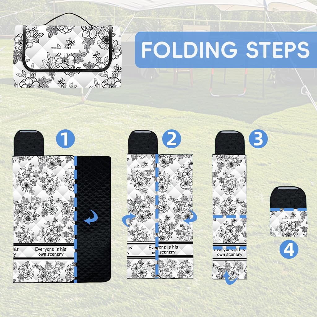 PROBEROS Picnic Blanket for Outdoor Camping and Beach with Waterproof PEVA 2x2m | Self-Packable Design