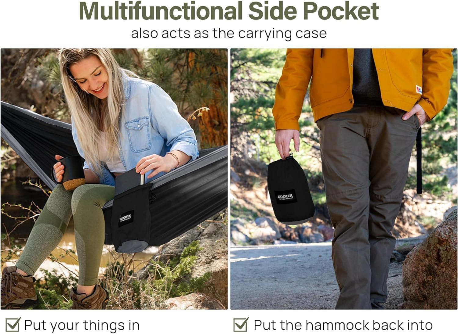 Supvox Camping Hammock for Outdoor Relaxation with 2 Fixing Straps 275 x 140cm Nylon | 200kg Load