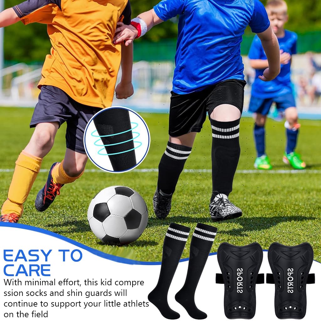 Proberos Soccer Shin Guards for Kids with 14 in Compression Socks featuring Anti Slip Grip | Protective 3 PCS Set