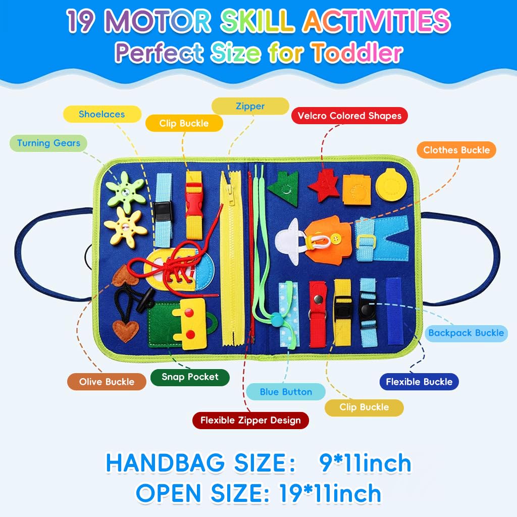 PATPAT Dinosaur Theme Busy Board for Toddlers with Felt Activities and Shoelace Practice | Travel Montessori Toy for Preschool Learning