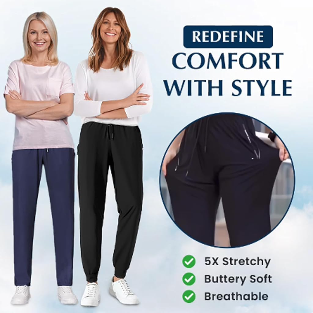 Venzina® Women's High Waist Straight Leg Pants, Lightweight Quick-Dry & ICY Cool Trousers for Business Casual, Office. Travel, Work, Elegant Comfort Everyday, Black-L