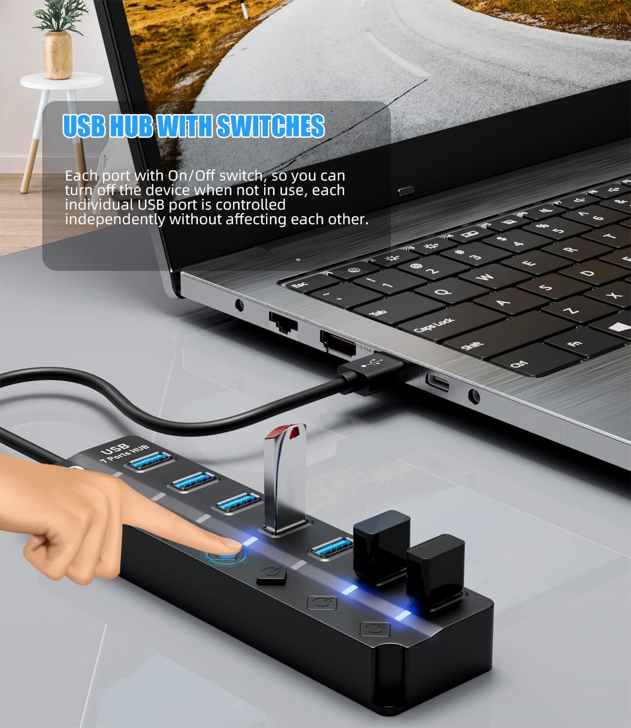 ZORBES USB Hub 3.0 for PC with 7 Ports and Individual Switch Control | 5Gbps Data Transfer