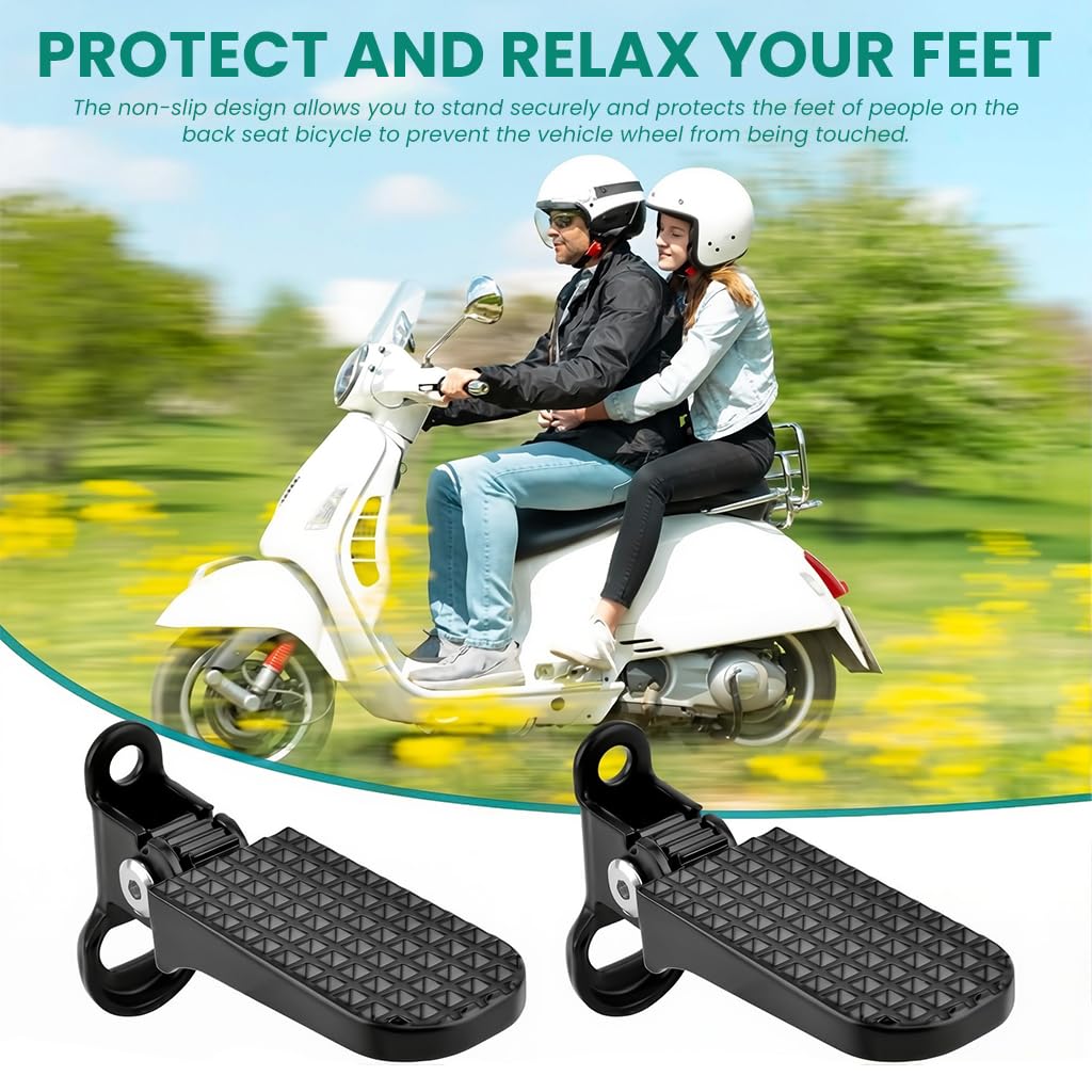 STHIRA Folding Rear Passenger Footrests for Scooter with Anti Slip Texture 76x37mm | Aluminum Alloy 2Pcs