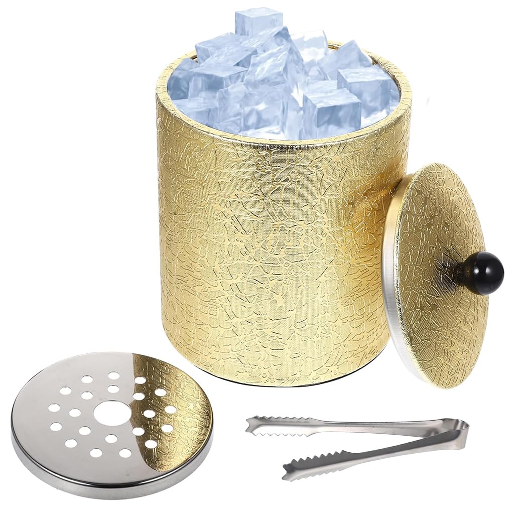 Supvox Ice Bucket for Parties and Home Bars with Lid and Filter | Double Wall Stainless Steel and PU Leather Design