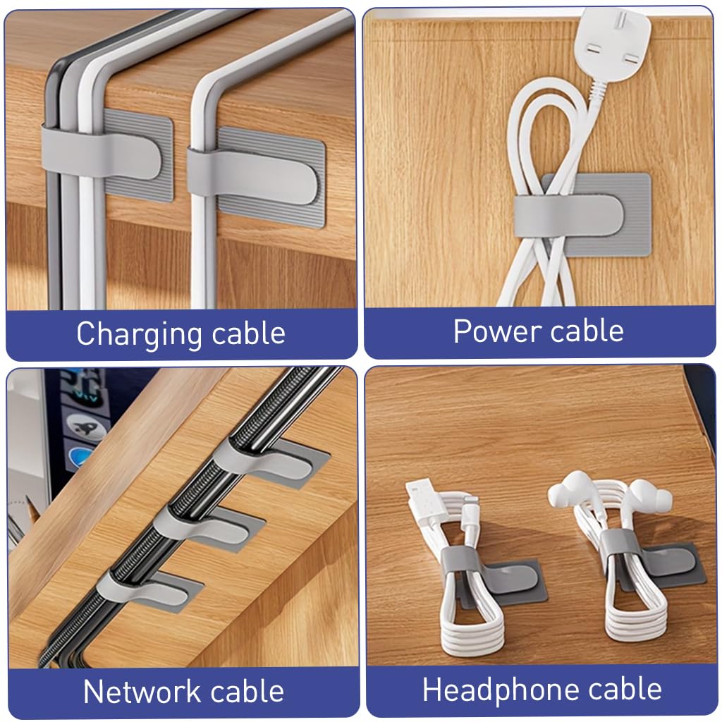 Serplex Cable Ties 20Pcs for Desk and Wall Cord Management with Self Adhesive Hook and Loop | 3.54 in Nylon Organizers