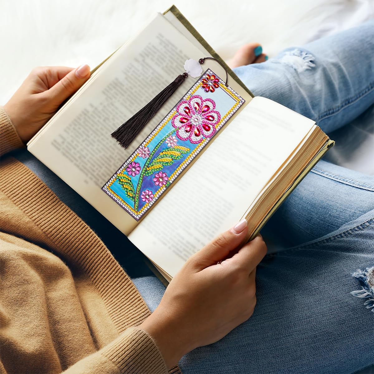 OFIFO Mandala Diamond Painting Bookmark for DIY Craft with Leather and Tassel Finish 7.87x2.17 in | Relaxing 5D Art Kit for Adults