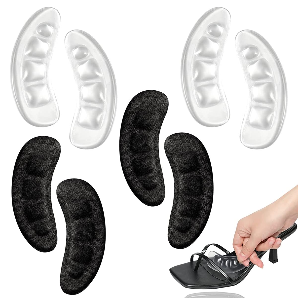 PALAY® Heel Grips Liner Cushions Inserts for Loose Shoes Heel Pads, Heel Pads Insert Prevent Too Big, Heel Slipping, Blisters, Filler for Loose Shoe Fit (2*Clear+2*Black)