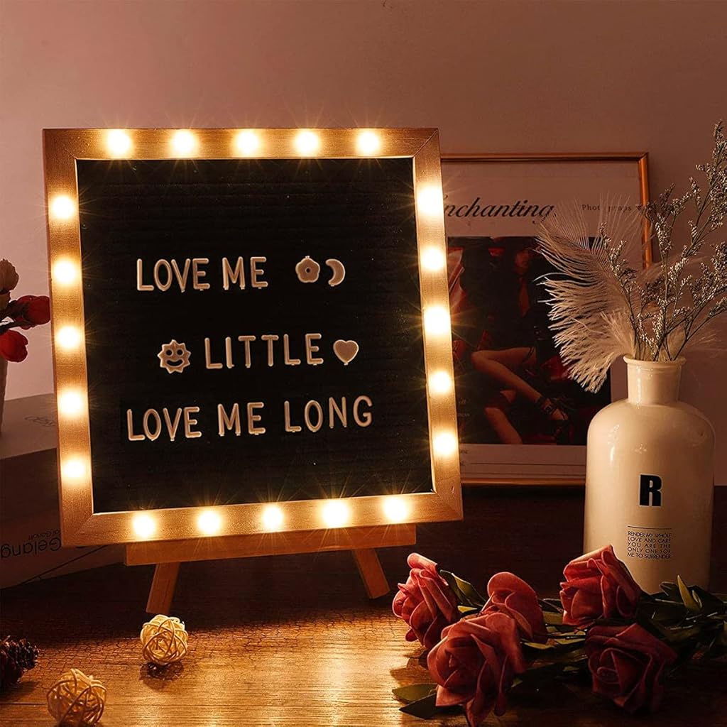 Climberty® 10x10 Inches Felt Letter Board with LED Lights for Sign Message Announcement Wall Decor Changeable Board Stand 340 White Letters Symbols Scissors Drawstring Bag 2 PCS