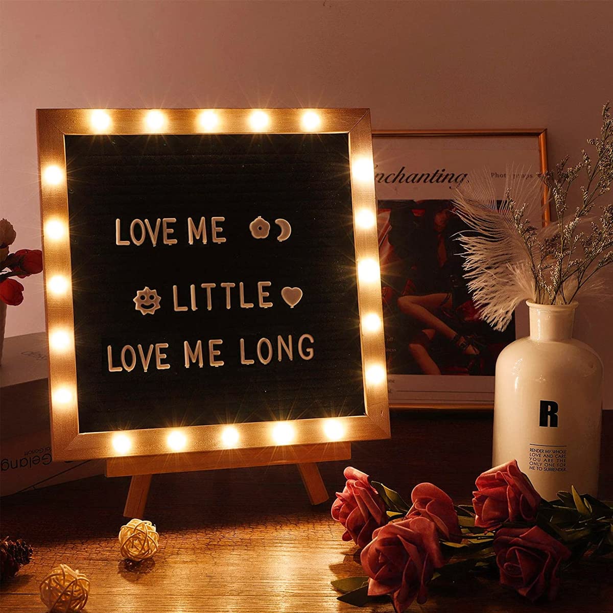 Climberty® 10x10 Inches Felt Letter Board with LED Lights for Sign Message, Announcement, Wall Decor, Changeable Message Board with Stand, 340 White Letters & Symbols, Scissors and Drawstring Bag