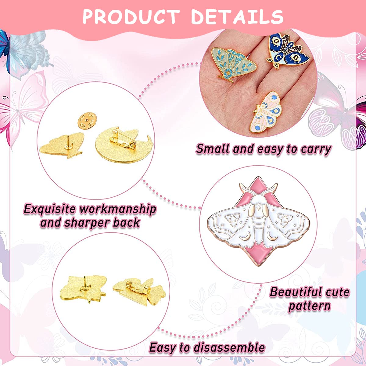 SANNIDHI Butterfly Enamel Brooch Pins Set with 18PCS Alloy Designs for Clothes & DIY Craft