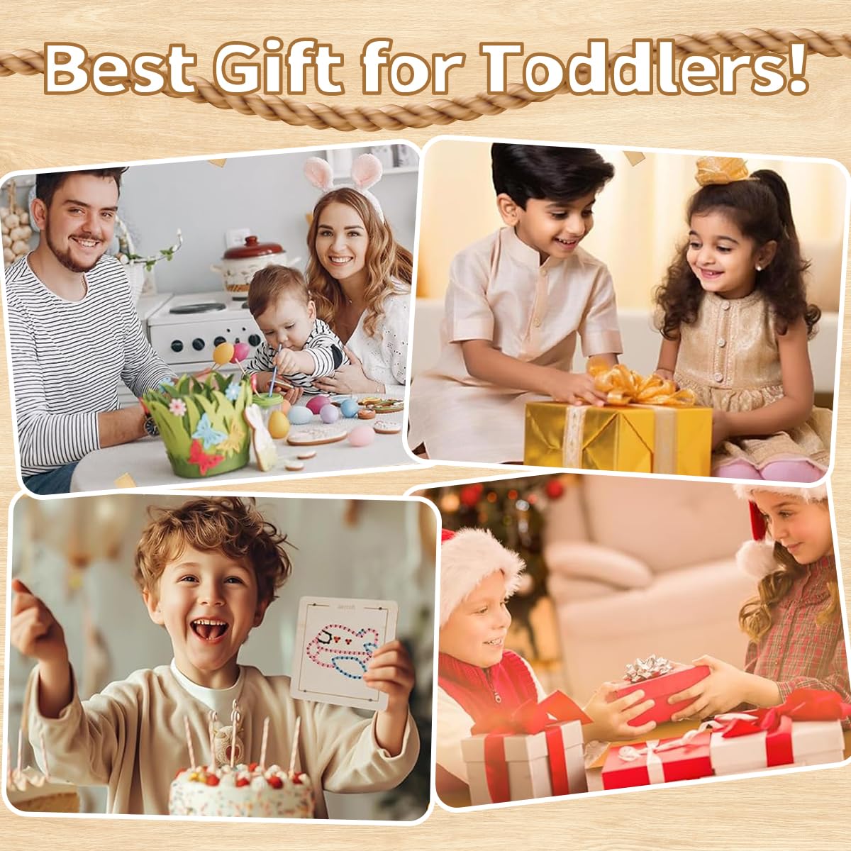 HASTHIP Montessori Wooden Lacing Toys for Fine Motor Development with 4 Boards and 10 Yarns | Educational Sewing Kit for Kids Ages 2–7