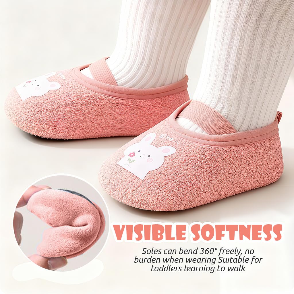 SNOWIE SOFT Cartoon Baby Shoes for 6 to 12 Months with Non Skid Sole and Elastic Strap | Pink Rabbit Gift