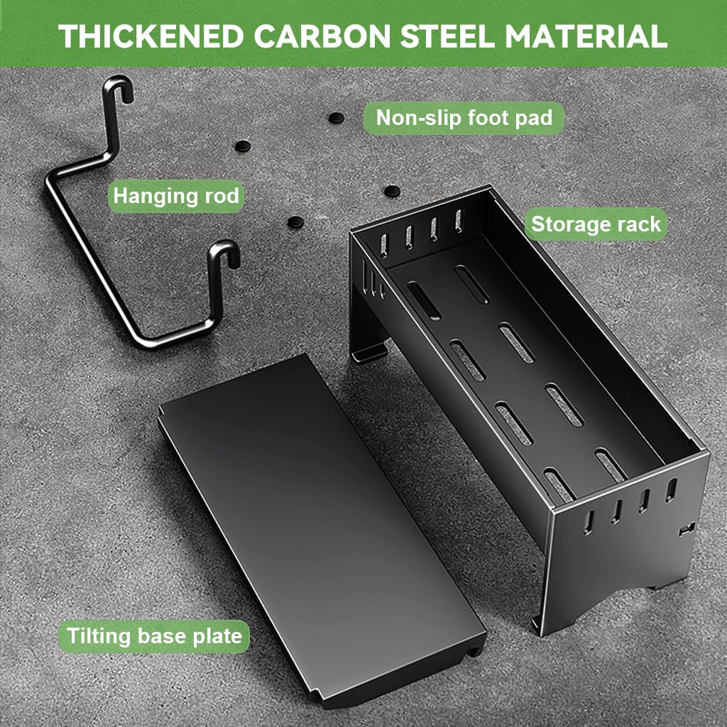 HASTHIP Metal Sponge Holder for Kitchen Sink with Water Guiding Panel & Towel Bar | 30.5x9.6x9 cm Stainless Steel Organizer