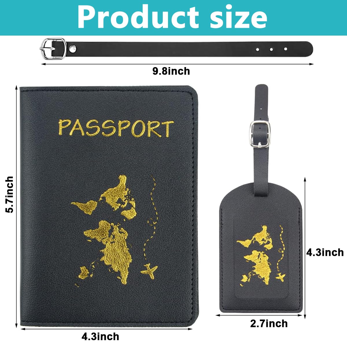 PALAY® Passport Holder and Luggage Tag Set, Travel Must Haves Leather Luggage Tags for Storing Passport Boarding Passes Credit Cards Label Card, Black