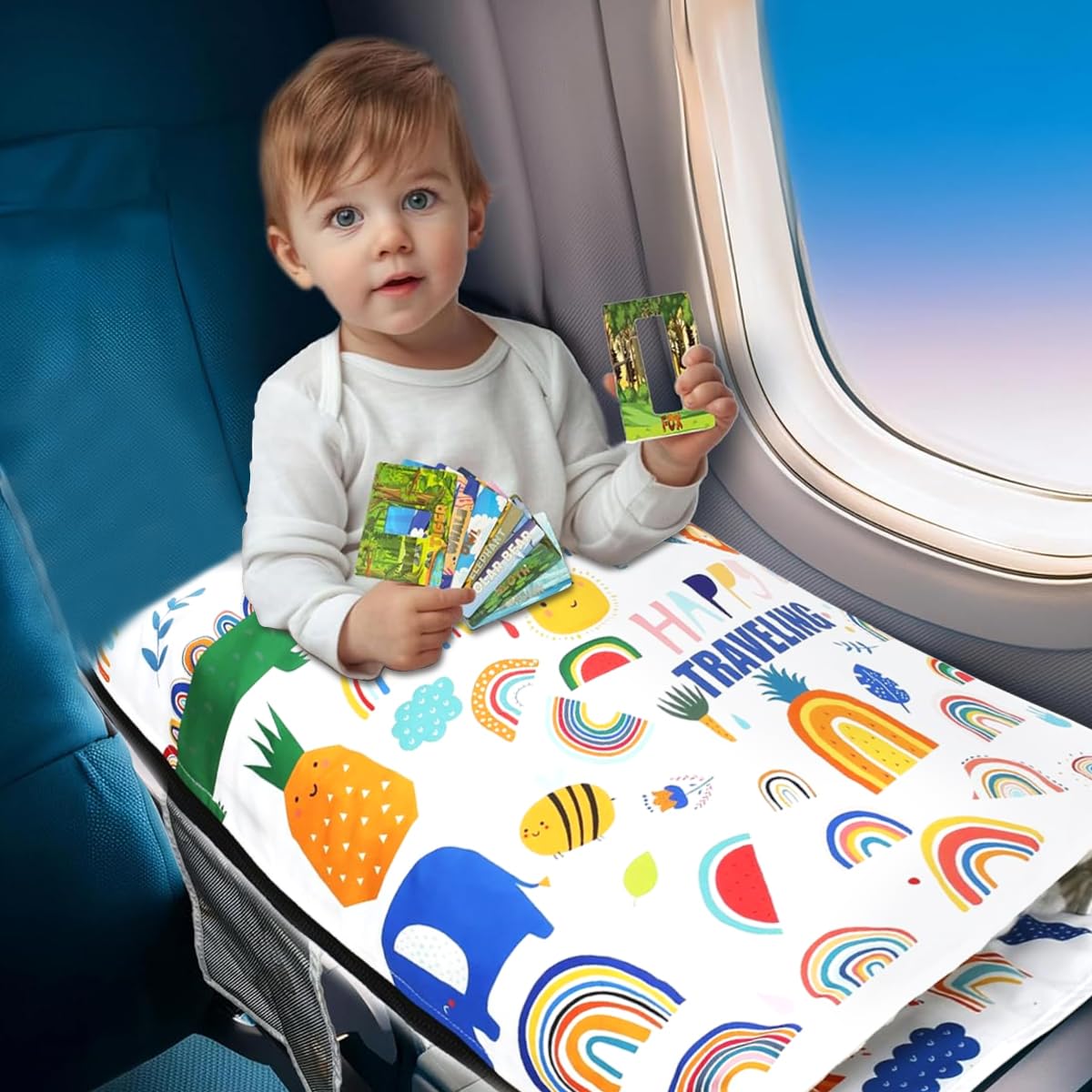 SNOWIE SOFT Toddler Airplane Bed for Travel with Quick Release Buckle 77x44cm | Removable Cartoon Blanket