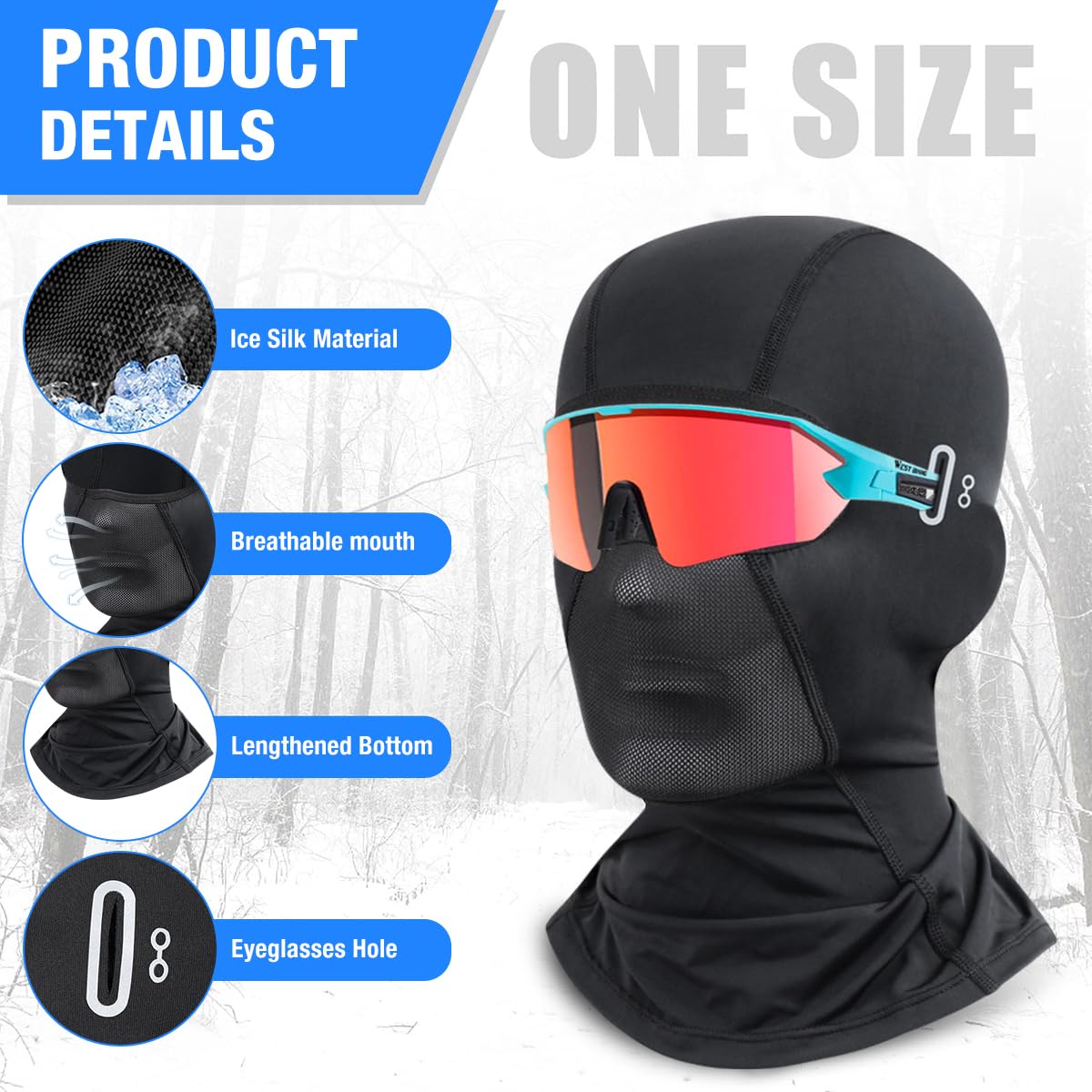 PROBEROS Balaclava Face Mask for Summer Riding with UV Protection and Cool Silk | 2PCS Black