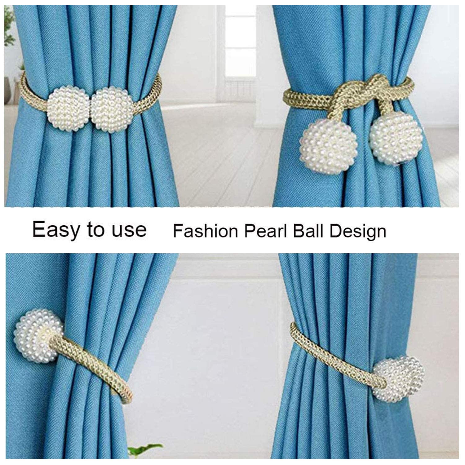 HASTHIP Magnetic Curtain Tiebacks for Bedroom featuring Strong Magnet and Pearl Design | 2PCS White