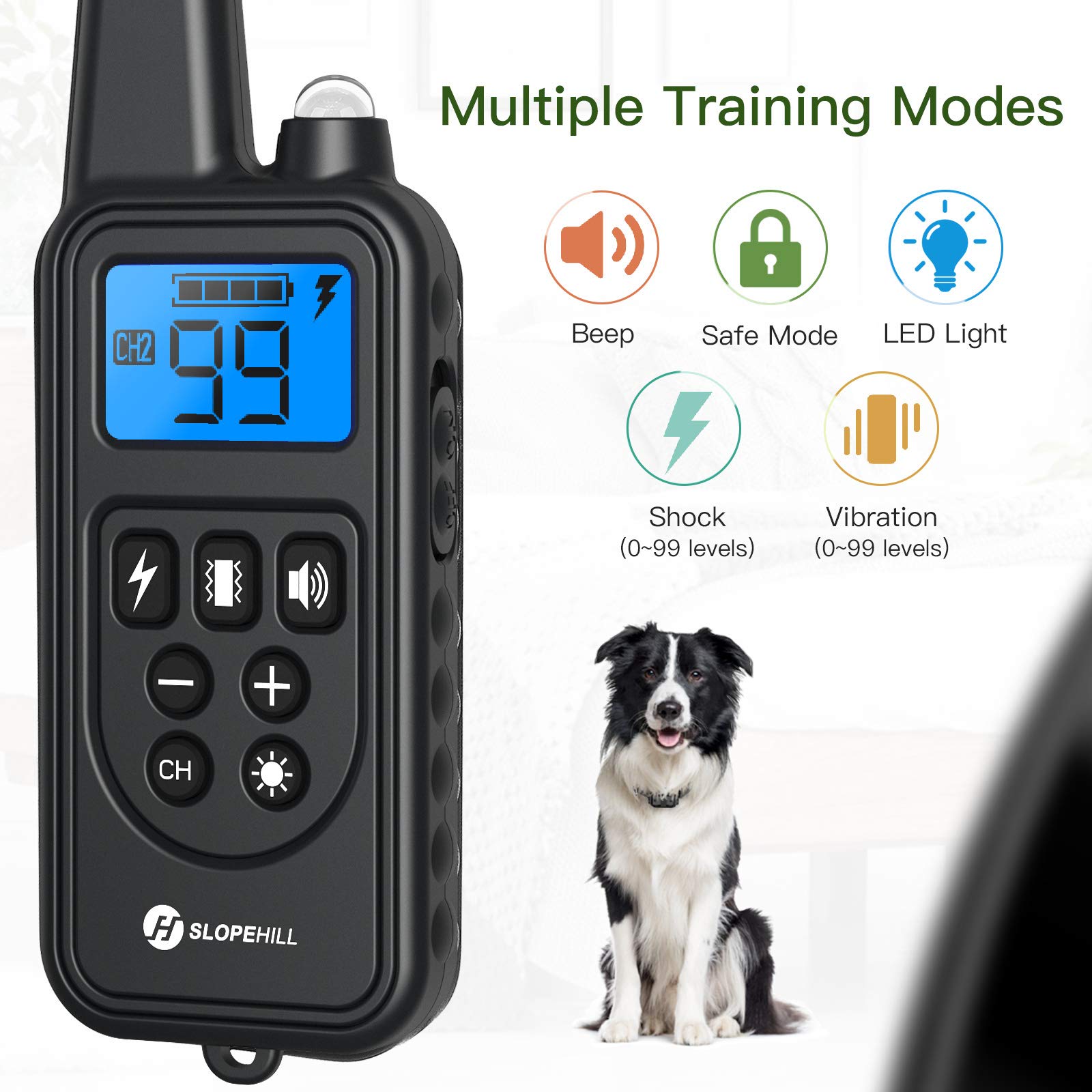 Qpets® Electric Dog Training Collar, Remote Control Within 2600ft 5 Training Modes, Beep, Vibration, Pulse, Light, Keypad Lock. for Training Behavior Command for Doberman Pinscher, German Shepherd