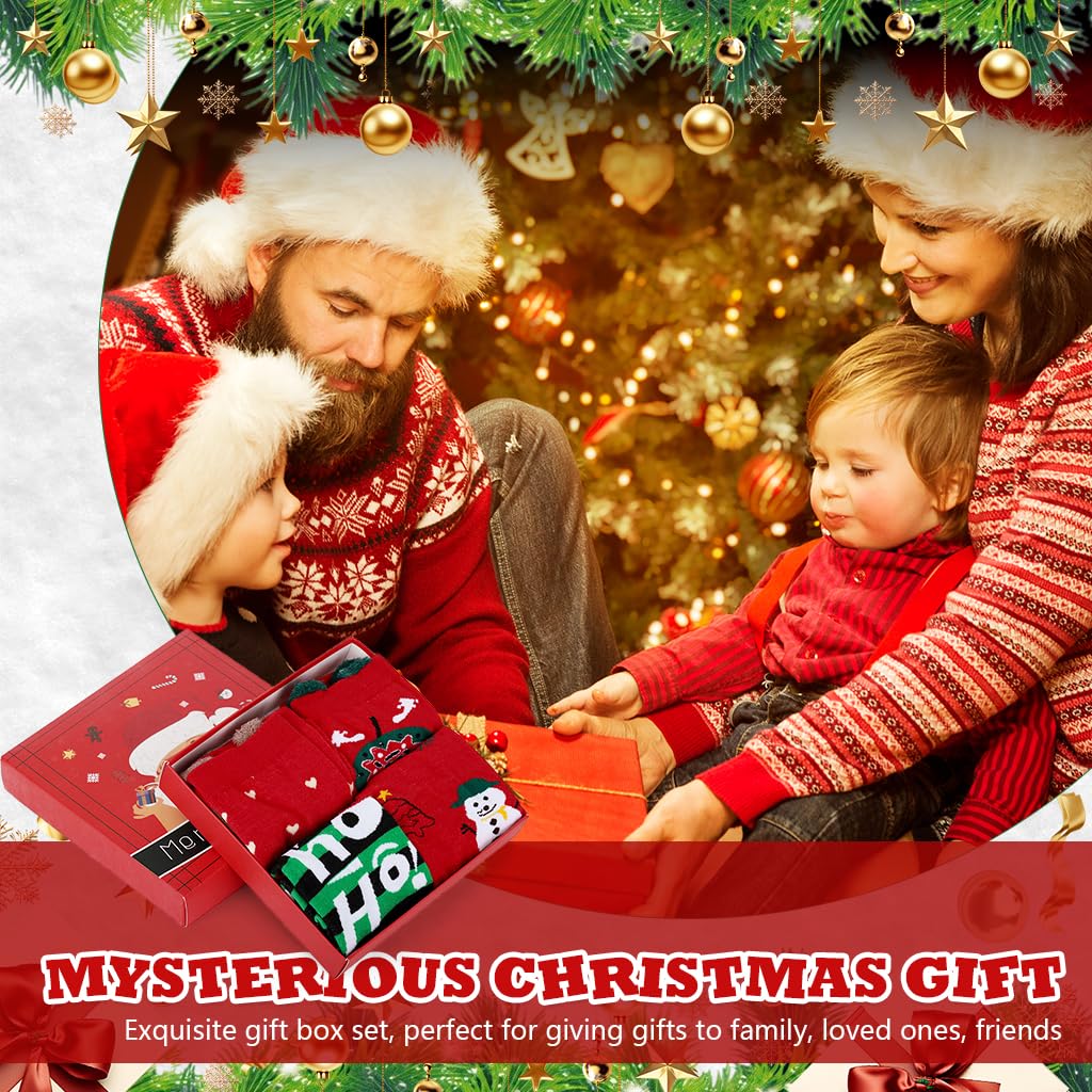 SANNIDHI Christmas Socks Gift Box Set featuring 4 Pairs Cotton Crew Socks for Men and Women