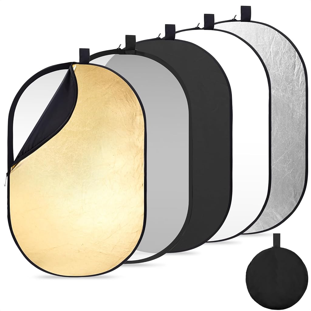ZIBUYU® 5 in 1 Photography Reflector Translucent Diffuser Foldable Reflector Silver /Gold /White/Black/Translucent Diffuser Portable Reflector for Outdoor Photography, Studio Filming, 24''x36''
