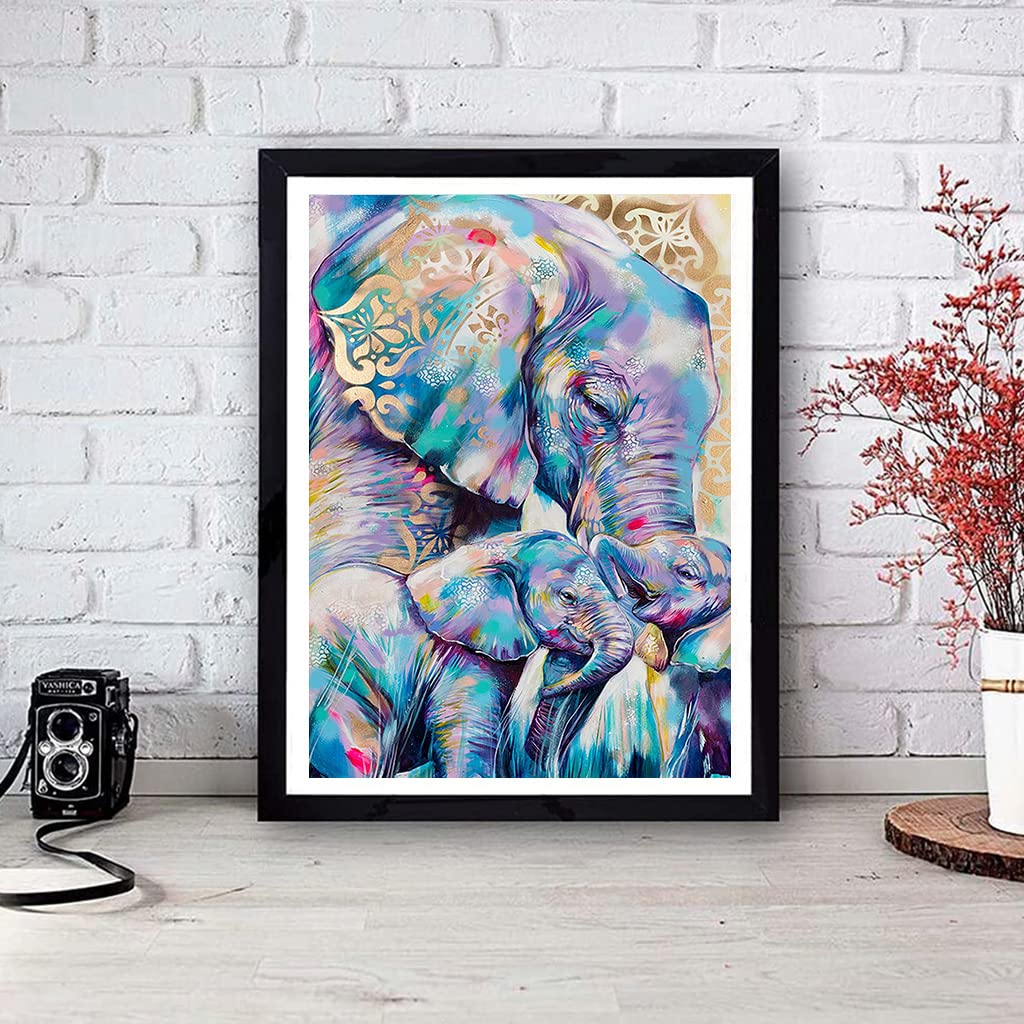 HASTHIP® Elephant Diamond Painting Kit with Round Diamonds, 5D Diamond Painting Kit for Adults & Kids, 30 X 40cm Full Drill Elephant Gem Art Painting Kit for Home Wall Decor Gifts (12x16inch)