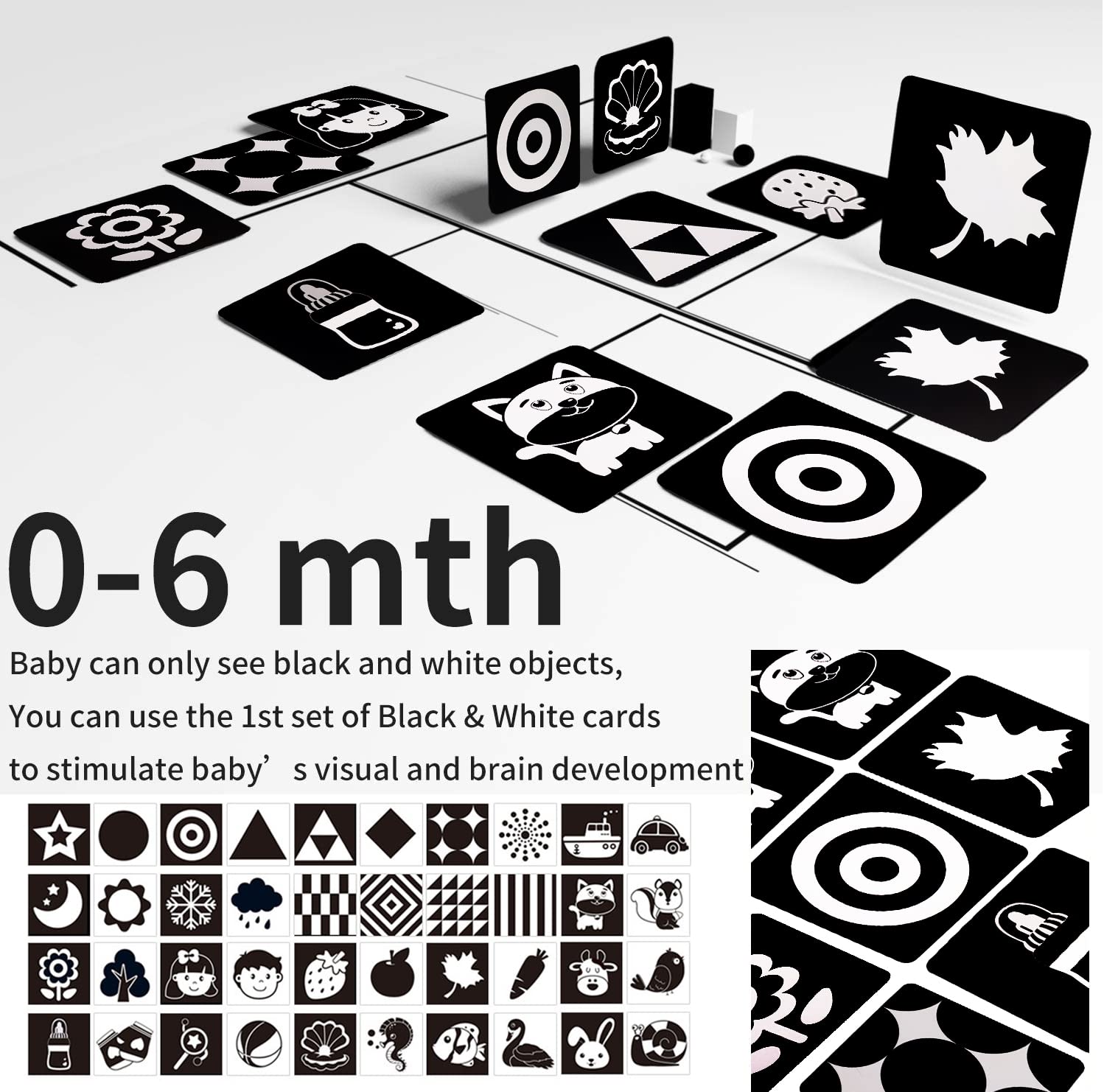 SNOWIE SOFT Flash Cards for Baby Visual Development with 20 Sheets 40 Patterns | 6.6 x 6.6 in High Contrast Cognitive Toy