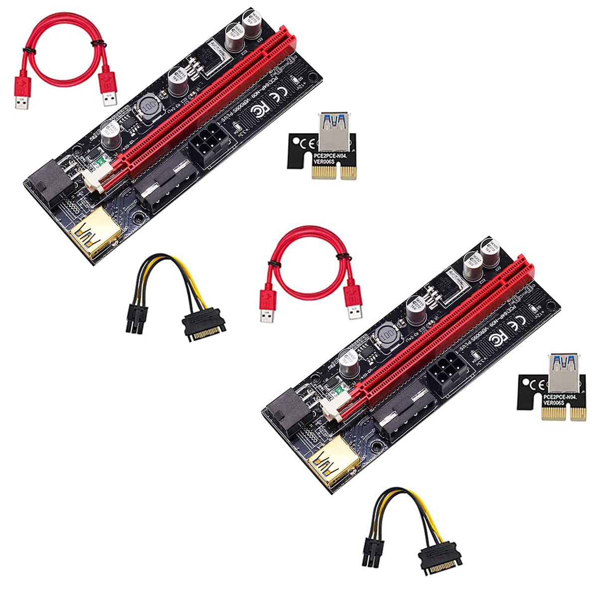 Verilux Pi+ VER009S Gold PCI-E 6Pin 1X to 16X Powered Pcie Riser Adapter Card & USB 3.0 Graphic Extension Cable GPU Riser Adapter-Mining Bitcoin, Ethereum ETH Zcash ZEC Monero XMR (VER009S 2 Pack)