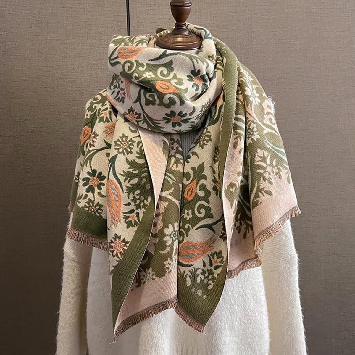 SANNIDHI Winter Shawl Wrap for Women with 65x185cm Size featuring Floral Print & Green Scarf Style