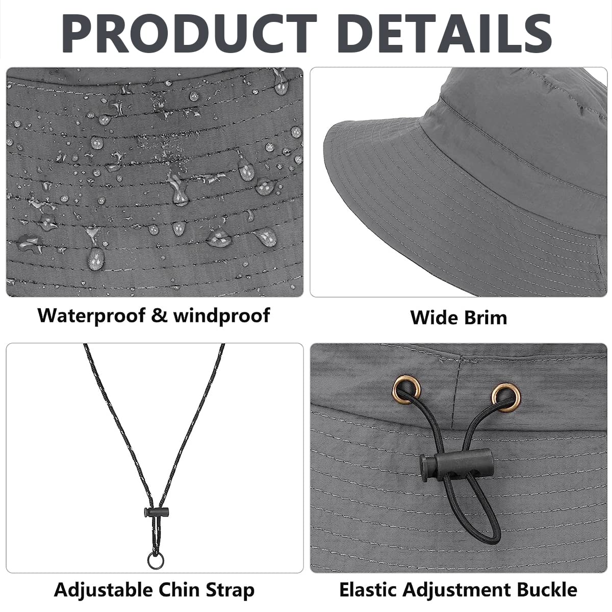 GUSTAVE Sun Hat For Man Women Lightweight Bucket Hat Folding Pocket Wide Brim Bucket with Windproof Chin Strap Waterproof Bucket Hat for Hiking, Fishing, Camping