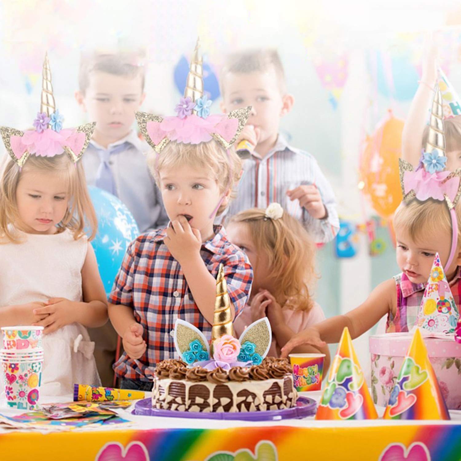 HASTHIP Unicorn Cake Topper for Birthday & Baby Shower featuring 5.7 in Gold Horn | Reusable Set