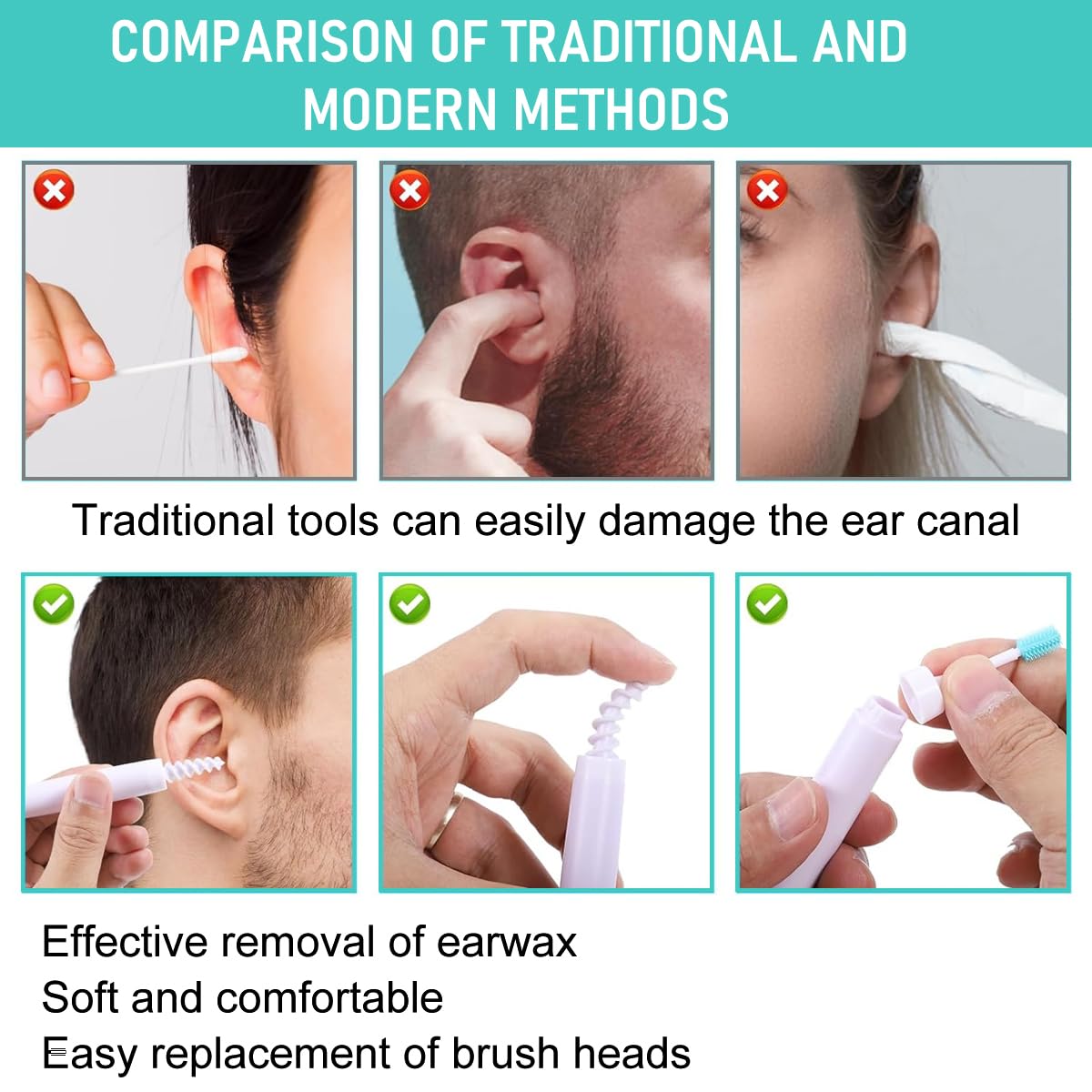 HANNEA Ear Wax Removal Tool Kit with 16 Silicone Tips and Triple Curved Loop | Stainless Steel Ear Cleaner for Safe Deep Cleaning