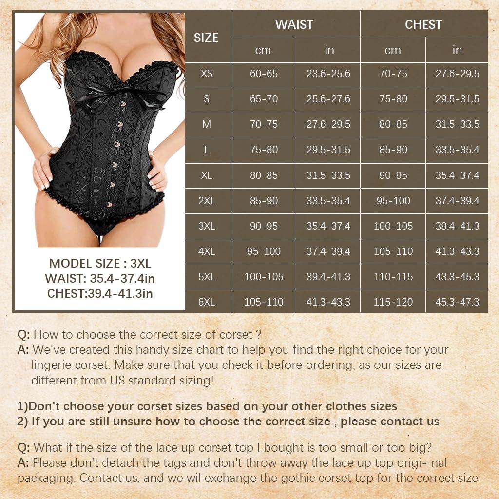 PALAY® Women Corset Top Lace Corset Top Adjustable Lace-Up Back Large Size Lace Corset Top with Multi Row Interlock Buckles Supportive Boning Strips Design Elegant Black Women Corset Top, 4XL