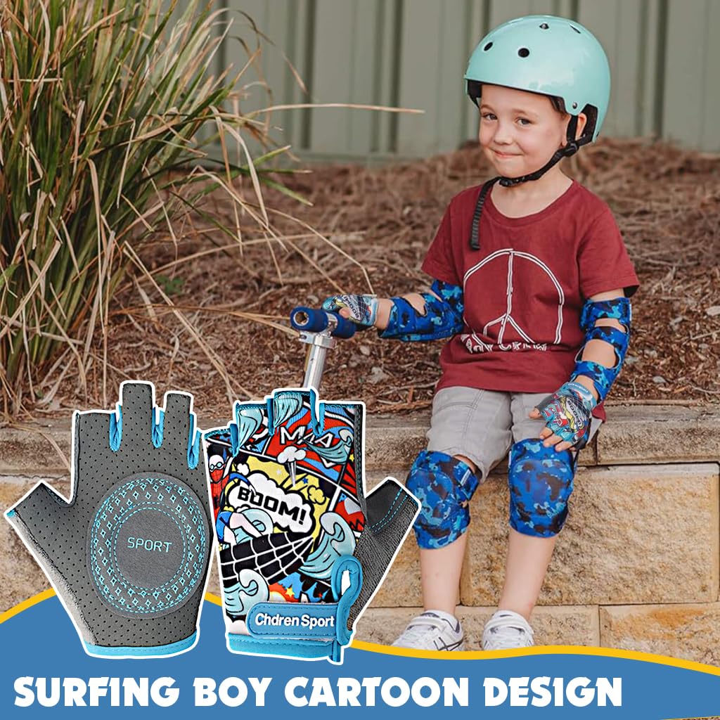 Proberos Kids Bike Gloves for 4–8 Years with Anti Slip Fingerless Design | Breathable 3PCS Set