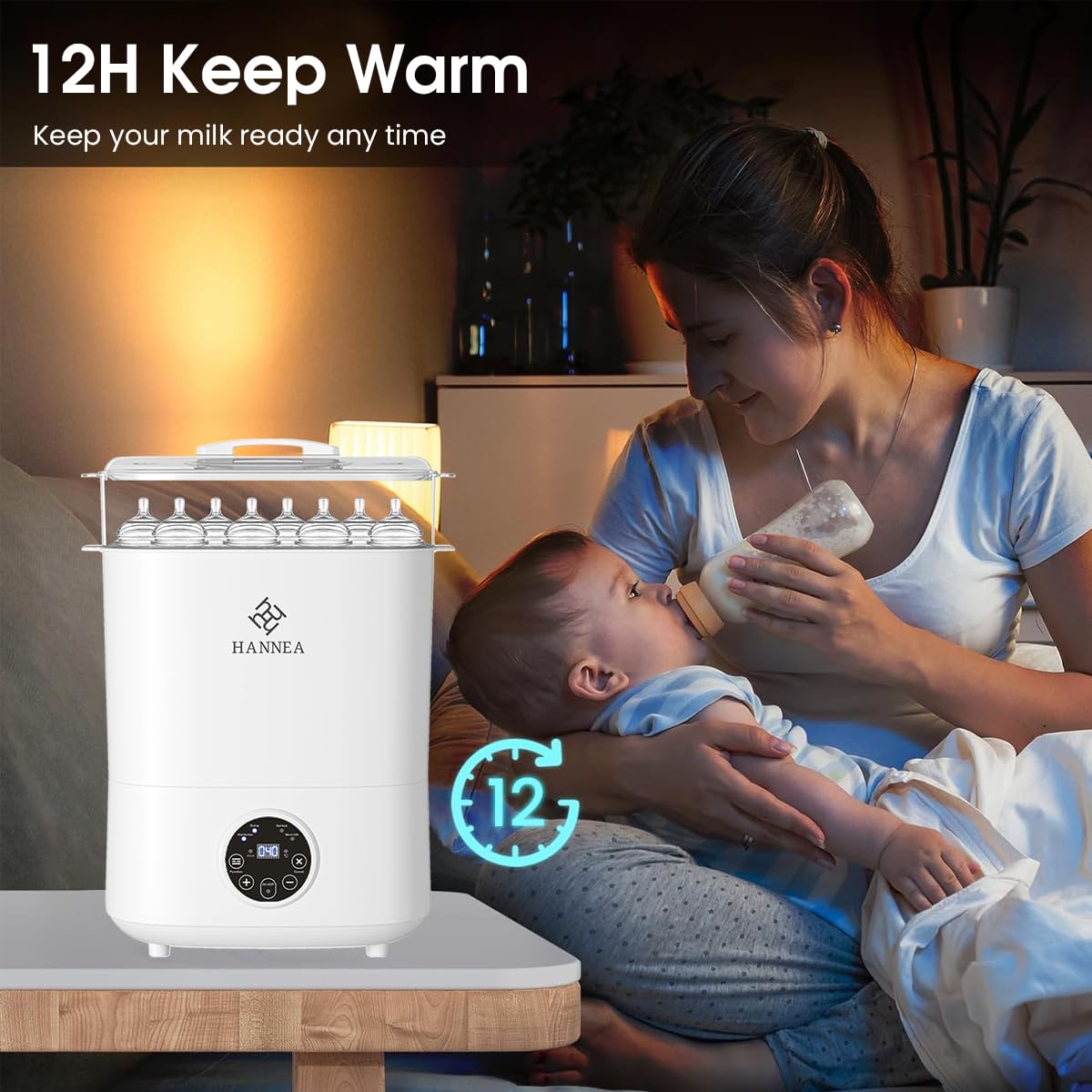 HANNEA Baby Bottle Sterilizer with LED Screen and 360° Hot Wind Drying | Fits 6 Bottles