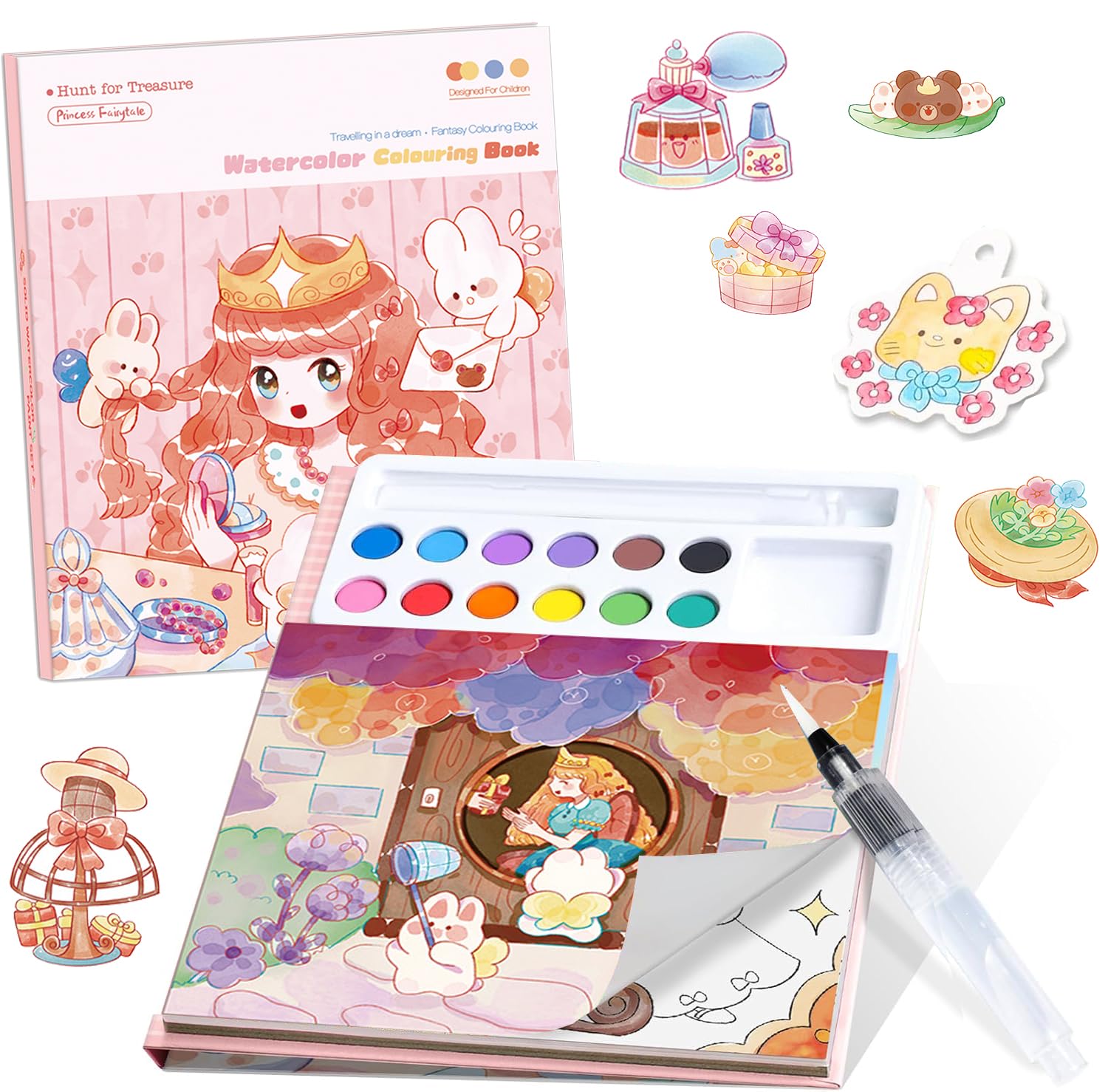 PATPAT Princess Magic Water Book for Kids with 18 Scenes & 24 Bookmarks | Reusable Watercolor Coloring Set