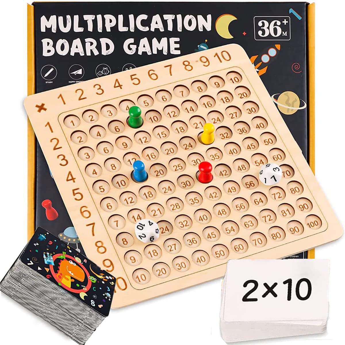 PATPAT Wooden Multiplication Board Game with Dice and 100 Cards for Kids | Montessori Educational Toy