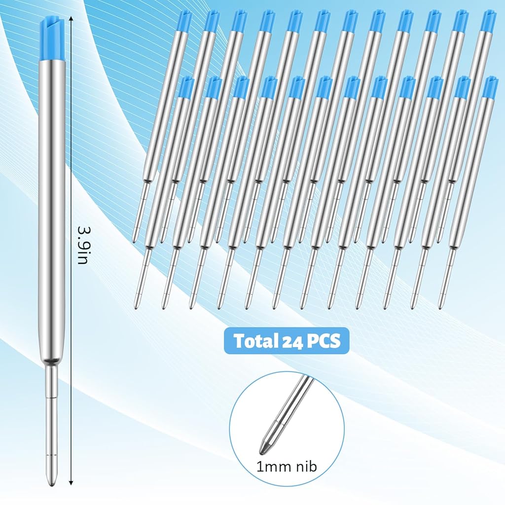 Climberty® 24-Pack Ballpoint Pen Refills - 1.0mm Medium Tip Blue Ink for Click Pens, School & Office Supplies, Durable Replacement Refills Economical Pack