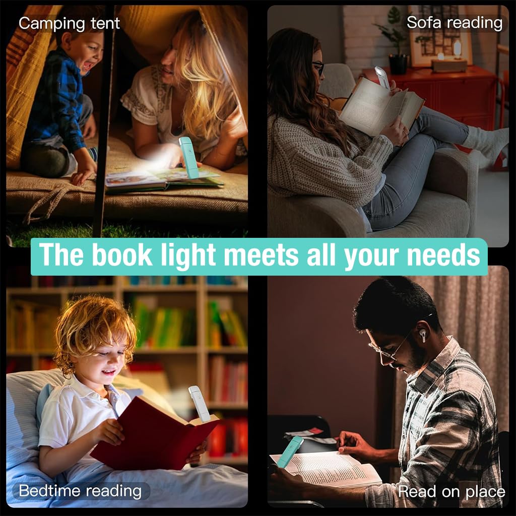 ELEPHANTBOAT USB Book Reading Light for Bedtime Use with 9 Brightness Levels and Clip Stand | Blue