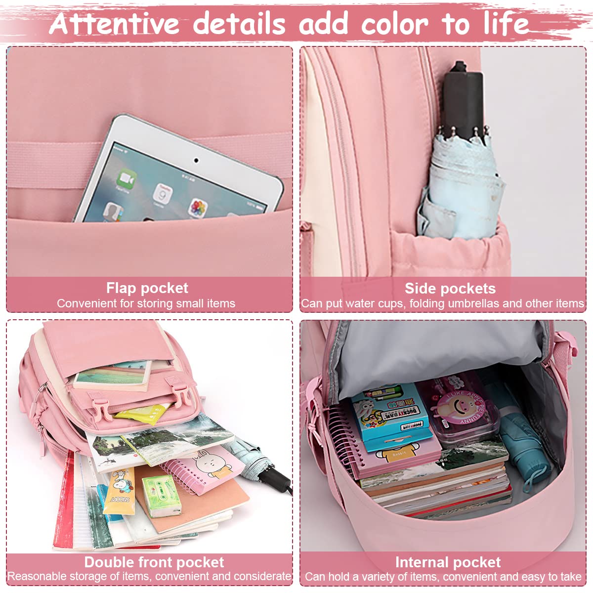 FANCYKU Backpack for Girls with 15.6 in Laptop Compartment and Waterproof Oxford Cloth | BTS Print School Bag