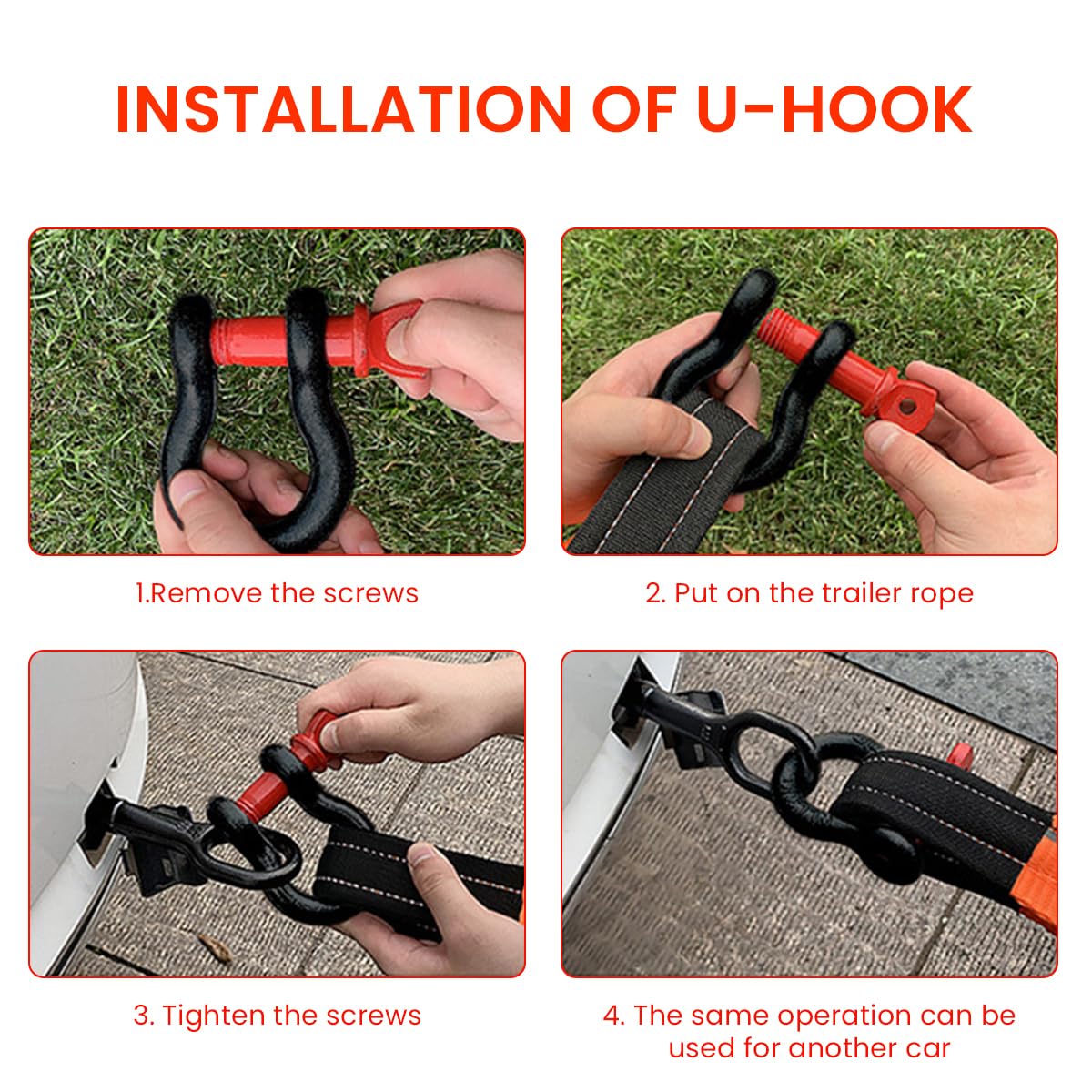 STHIRA Towing Rope for Cars and SUVs with 2 Steel Shackles 16.4ft Length | Reflective Polyester Strap 17,000lb Capacity