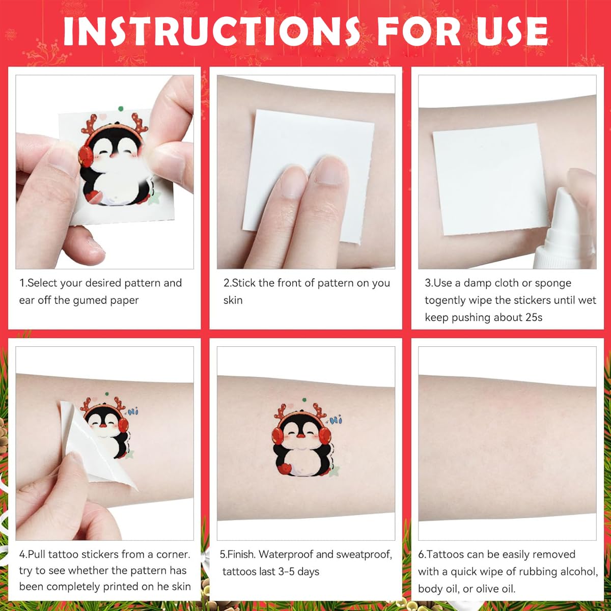 MAYCREATE Christmas Temporary Tattoo Stickers for Kids and Adults featuring 30 Sheets | Waterproof and Easy to Remove Festive Body Art