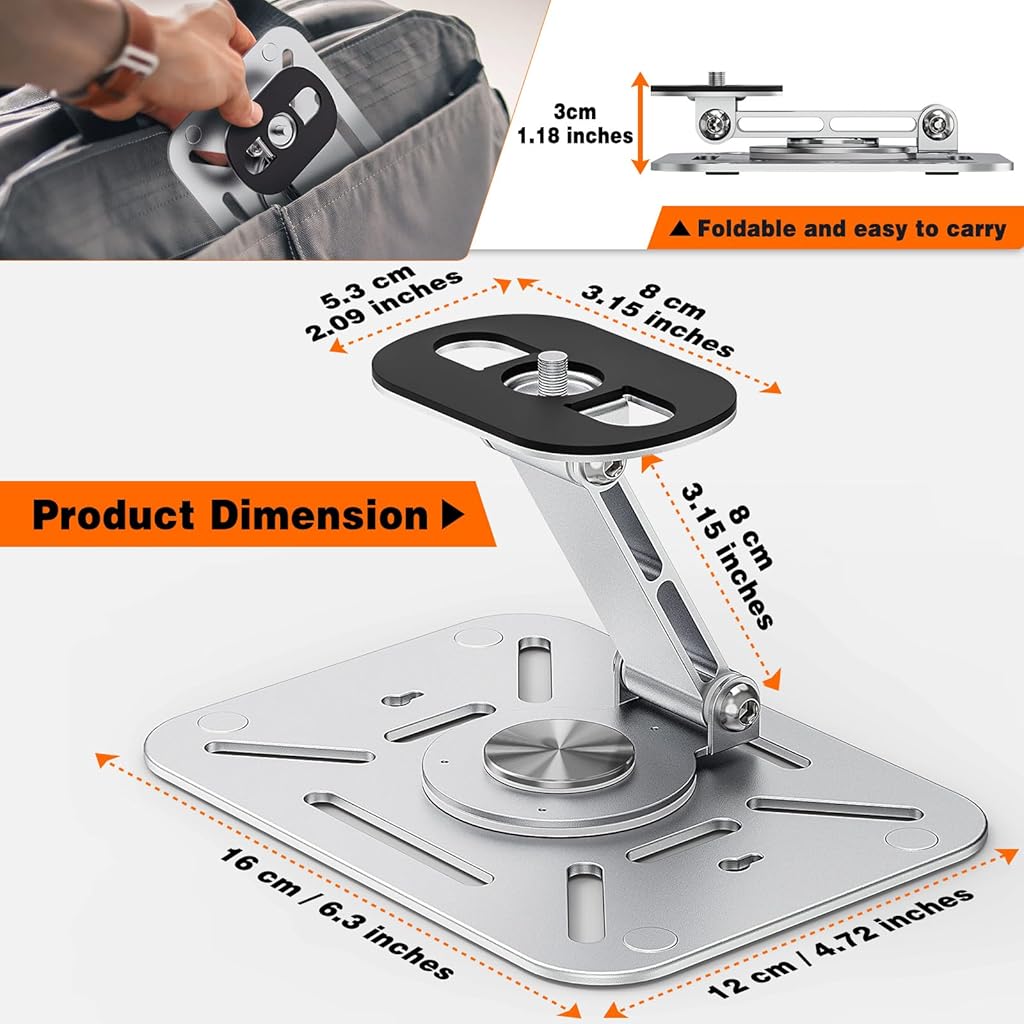 [Second-hand]ZORBES@ Projector Stand Aluminum Alloy Stand Base 360 Rotatable Desk Projector Holder with Folding Arm Universal 1/4 Screw Projector Holder Projector Desk Mount