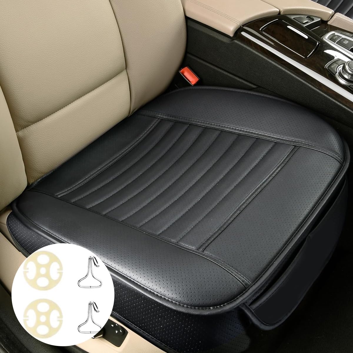 STHIRA Car Seat Cover for Front Seats with Dual Pocket Design 52x50cm | Bamboo Fiber Anti Slip Cushion