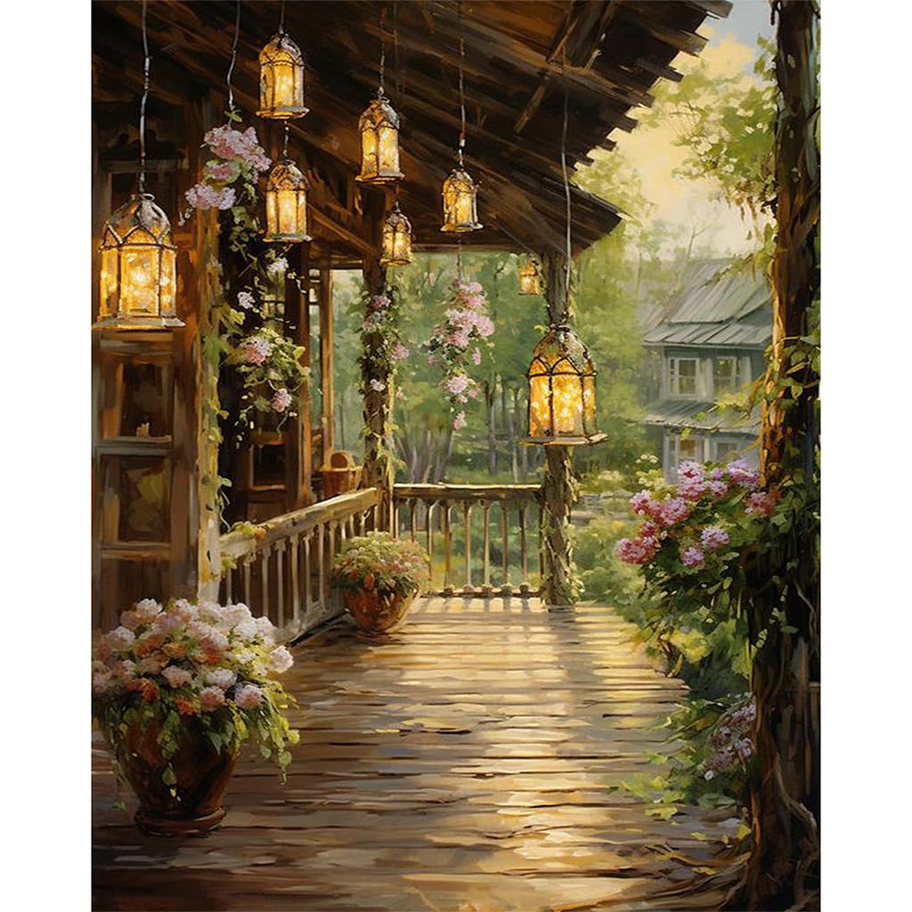 HASTHIP DIY Paint by Numbers Kit Countryside Hallway DIY Oil Paint Paint by Numbers Canvas Oil Paint Wall Decoration DIY Number Painting Natural Scenery Oil Paint Home Decoration, 40 x 50 cm