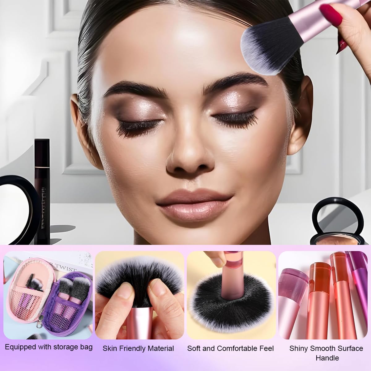 MAYCREATE Travel Makeup Brush Set 10pc with Short Handles and Synthetic Bristles | Zipper Pouch