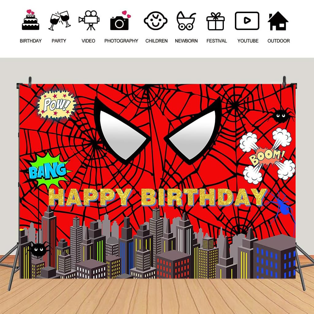 HANNEA Superhero Birthday Backdrop for Kids Party featuring HD Printing & Vinyl Material 6×4ft