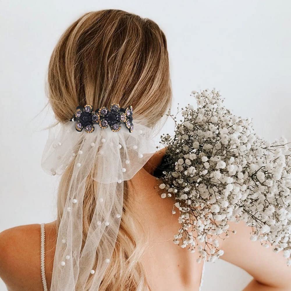 MAYCREATE Magic Bun Hair Clip for Women with Anti Slip Comb and Floral Rhinestones 20cm | Elegant Bridal Hair Accessory